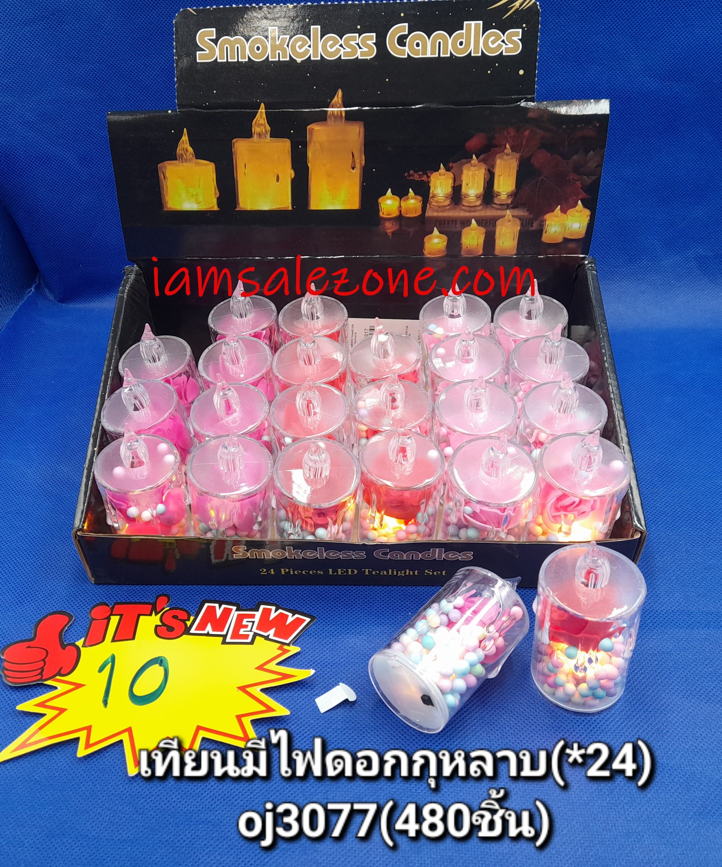 10 เทียนมีไฟดอกกุหลาบ OJ3017 (24ชิ้น)