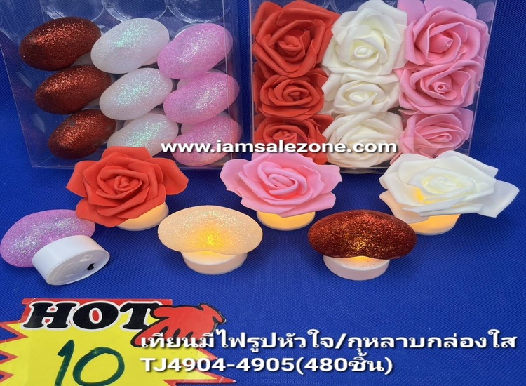10 เทียนมีไฟกุหลาบกล่องใส TJ4905 (โหล)